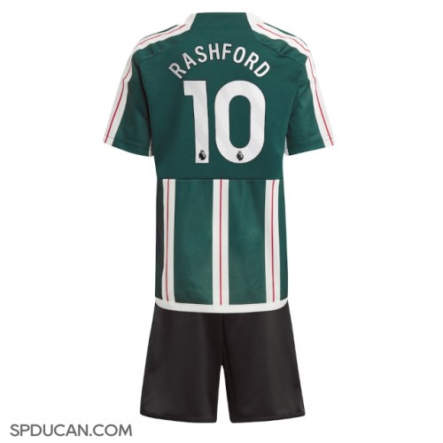 Dječji Nogometni Dres Manchester United Marcus Rashford #10 Gostujuci 2023-24 Kratak Rukav (+ Kratke hlače)